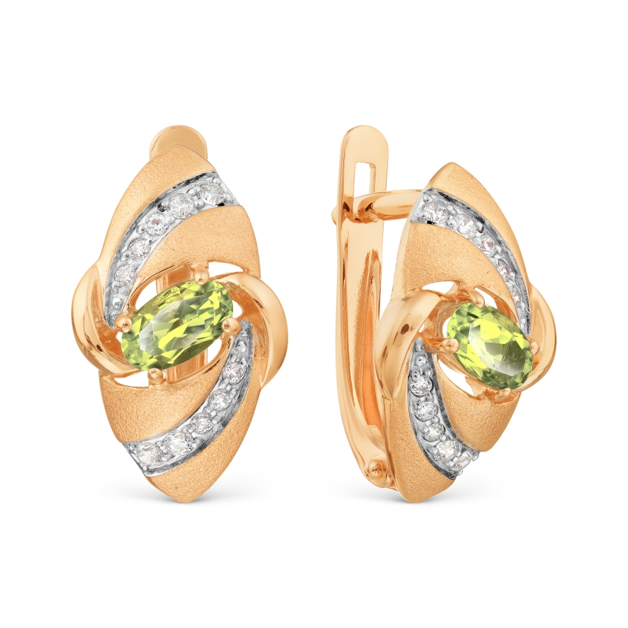 Серьги с хризолитами и фианитами Линии Любви, Серьги Т143529230 
Серьги с хризолитами и фианитами Линии Любви, Серьги Т143529230