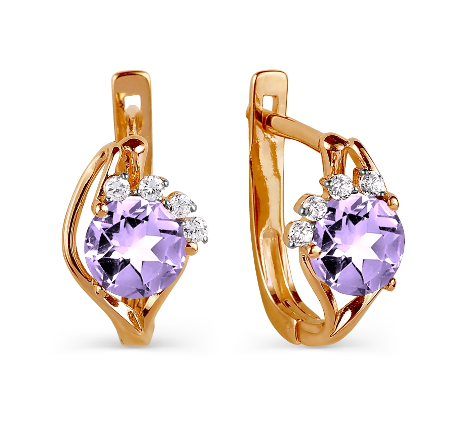 Серьги с аметистами и фианитами Линии Любви, Серьги Т143025930 
Серьги с аметистами и фианитами Линии Любви, Серьги Т143025930