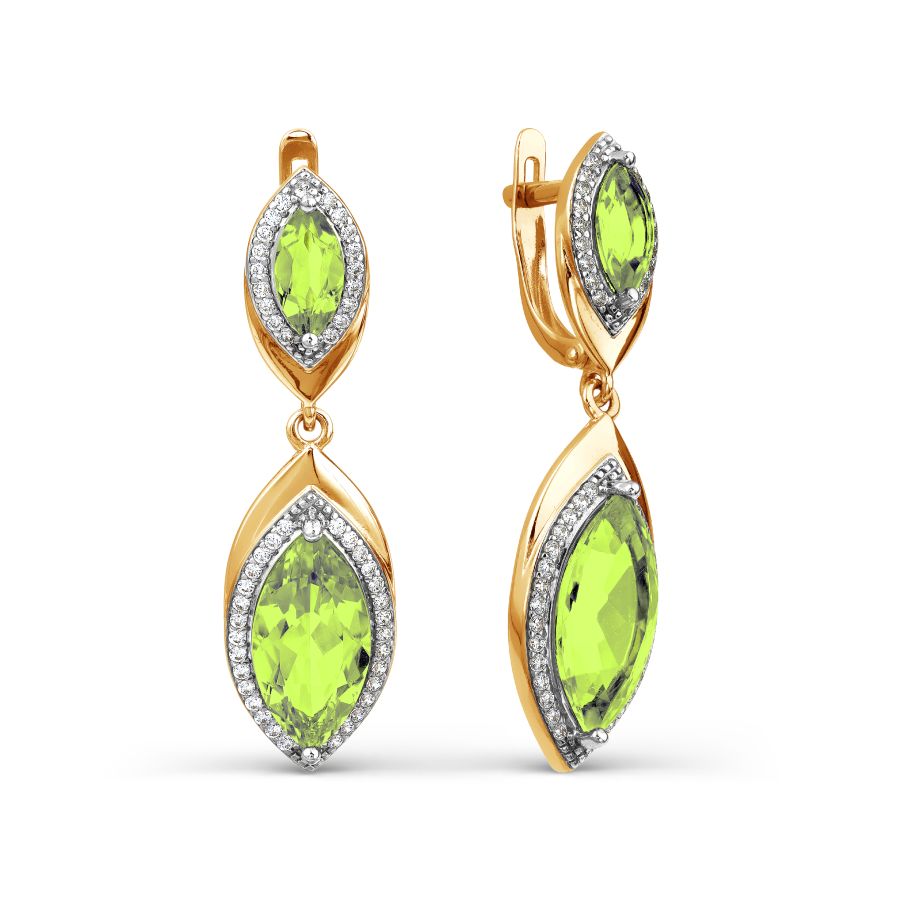 Серьги с хризолитами и фианитами Линии Любви 
Серьги с хризолитами и фианитами Линии Любви