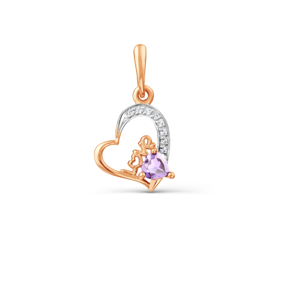 Подвеска с аметистом и фианитами Линии Любви, Подвески и кулоны Т143034792-02 
Подвеска с аметистом и фианитами Линии Любви, Подвески и кулоны Т143034792-02