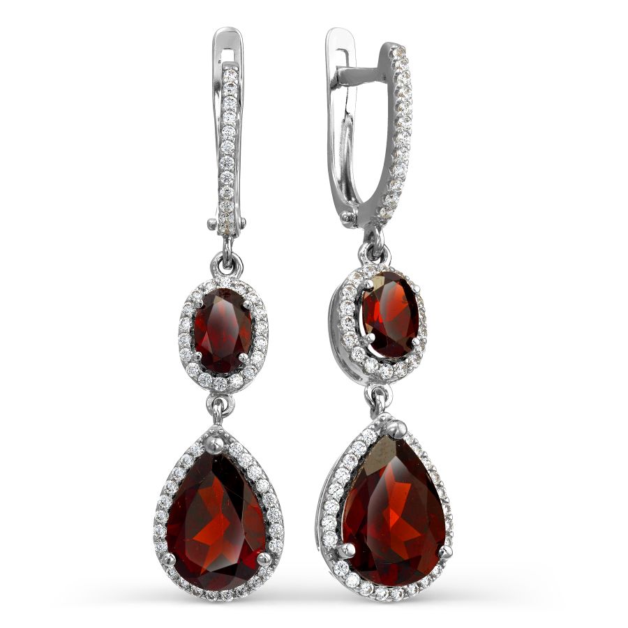 Серьги с гранатами и фианитами Линии Любви, Серьги Т307027706 
Серьги с гранатами и фианитами Линии Любви, Серьги Т307027706