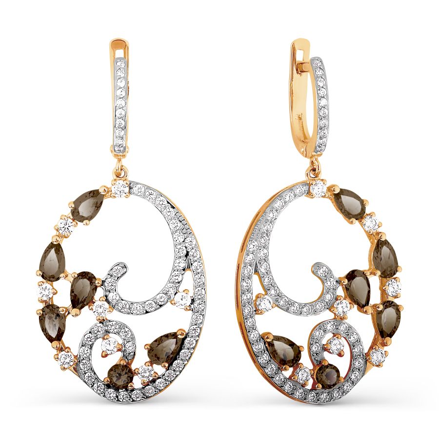 Серьги с раухтопазами и фианитами Линии Любви, Серьги Т147026828