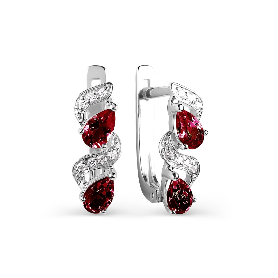 Серьги с гранатами и фианитами Линии Любви, Серьги Т303026062 
Серьги с гранатами и фианитами Линии Любви, Серьги Т303026062