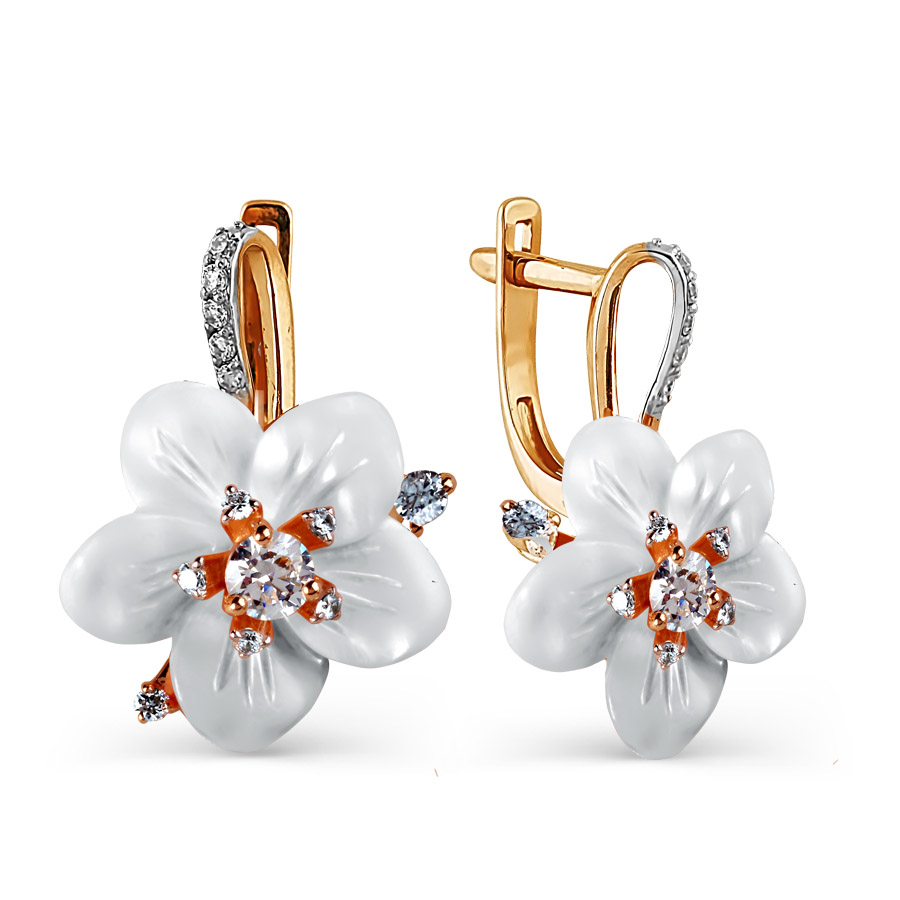 Серьги с перламутром и фианитами Линии Любви, Серьги Т143024847-02 
Серьги с перламутром и фианитами Линии Любви, Серьги Т143024847-02