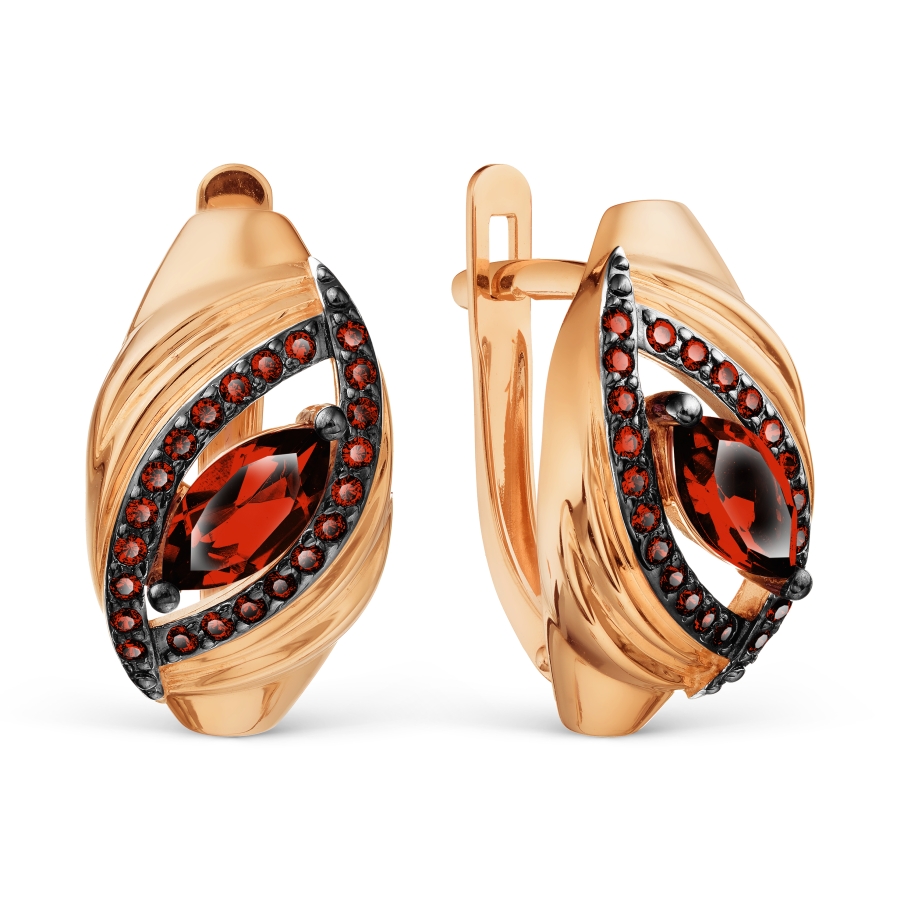 Серьги с гранатами и фианитами Линии Любви, Серьги Т147028794-02 
Серьги с гранатами и фианитами Линии Любви, Серьги Т147028794-02