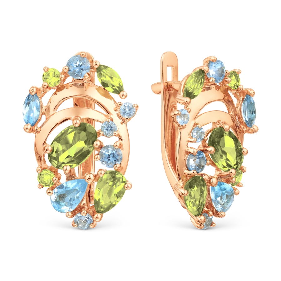 Серьги с топазами и хризолитами Линии Любви, Серьги Т101028401-01 
Серьги с топазами и хризолитами Линии Любви, Серьги Т101028401-01