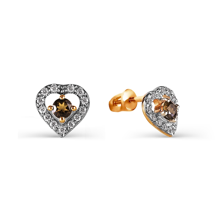 Серьги с раухтопазами и фианитами Линии Любви, Серьги Т143026108-01 
Серьги с раухтопазами и фианитами Линии Любви, Серьги Т143026108-01