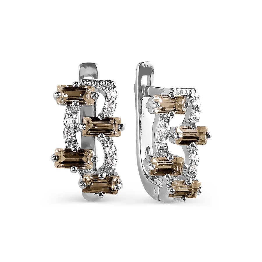 Серьги с раухтопазами и фианитами Линии Любви, Серьги Т303026058 
Серьги с раухтопазами и фианитами Линии Любви, Серьги Т303026058