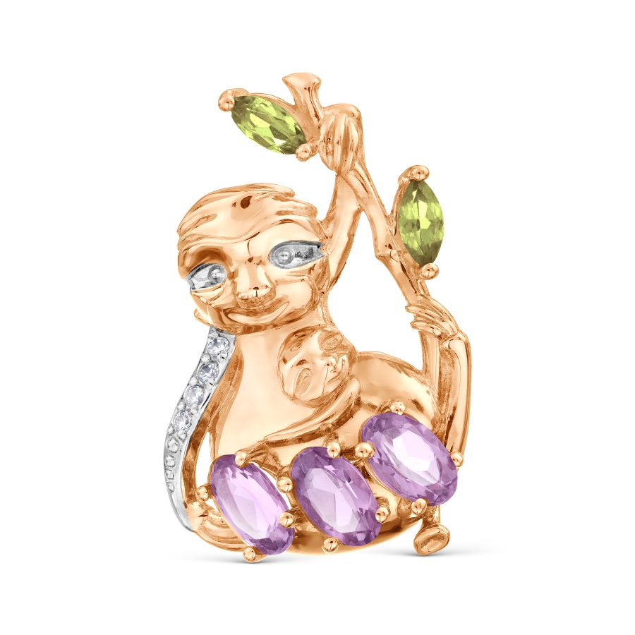 Брошь с аметистами, хризолитами и фианитами Линии Любви, Брошь Т14309248
Брошь с аметистами, хризолитами и фианитами Линии Любви, Брошь Т14309248