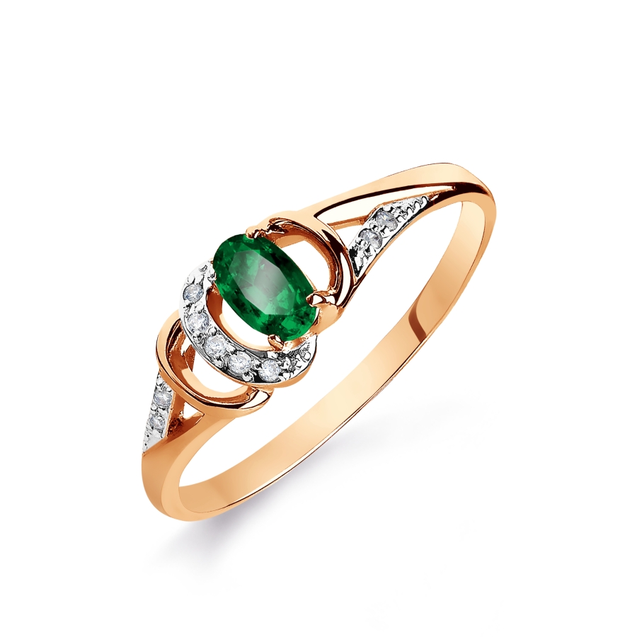 Кольцо с изумрудом и бриллиантами Линии Любви, Кольцо Т141015441 
Кольцо с изумрудом и бриллиантами Линии Любви, Кольцо Т141015441