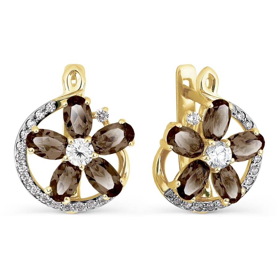 Серьги с раухтопазами и фианитами Линии Любви, Серьги Т993026757 
Серьги с раухтопазами и фианитами Линии Любви, Серьги Т993026757