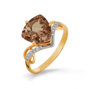 Кольцо с раухтопазом и фианитами Линии Любви, Кольцо Т143016390-03 
Кольцо с раухтопазом и фианитами Линии Любви, Кольцо Т143016390-03