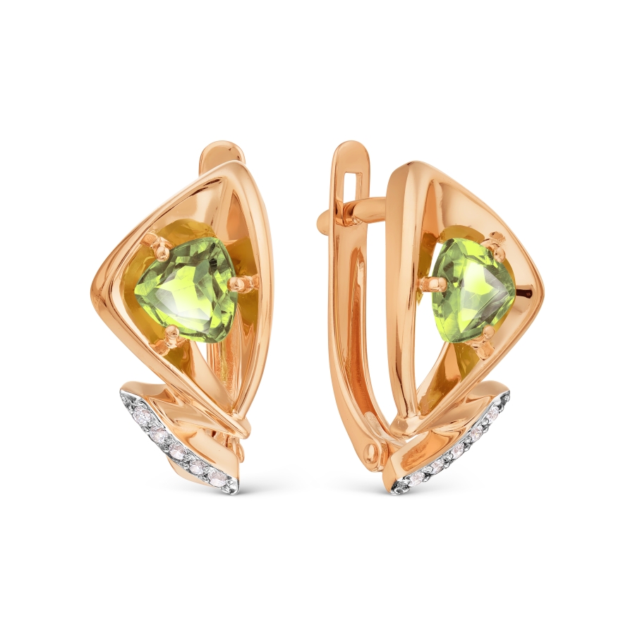 Серьги с хризолитами и фианитами Линии Любви 
Серьги с хризолитами и фианитами Линии Любви