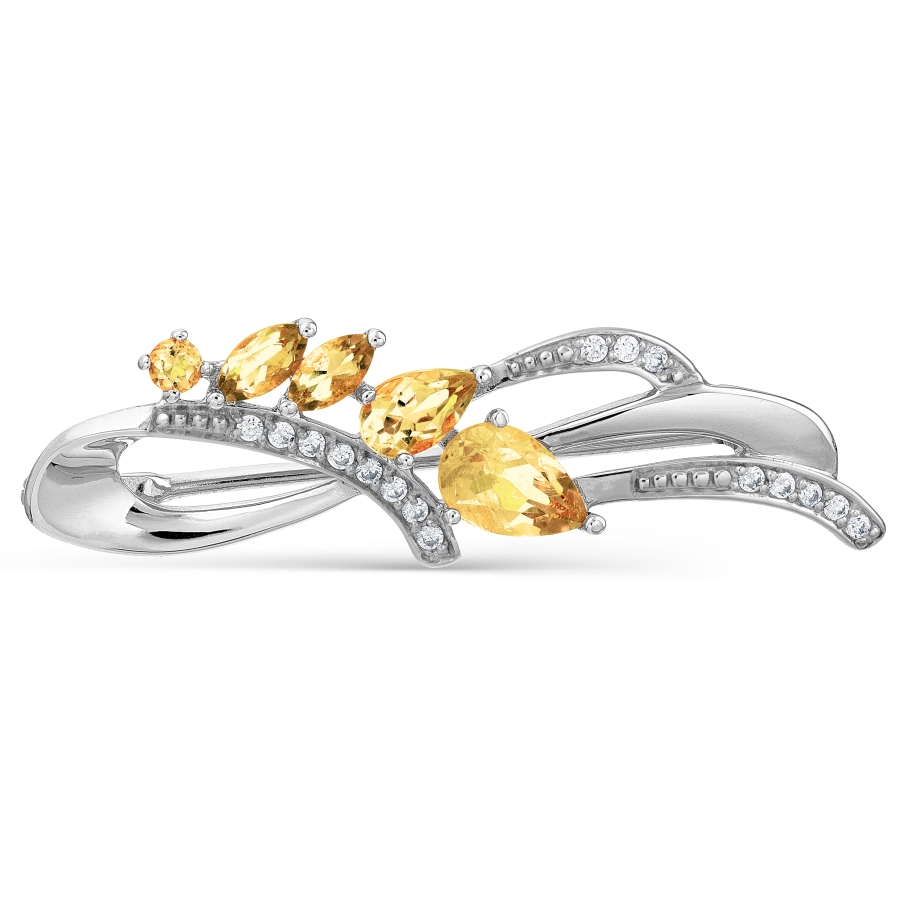 Брошь с цитринами и фианитами Линии Любви, Брошь Т30309208 
Брошь с цитринами и фианитами Линии Любви, Брошь Т30309208