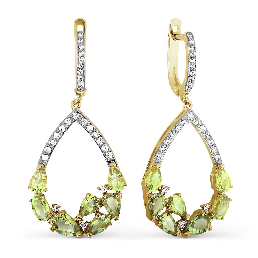 Серьги с хризолитами и фианитами Линии Любви, Серьги Т947026827 
Серьги с хризолитами и фианитами Линии Любви, Серьги Т947026827