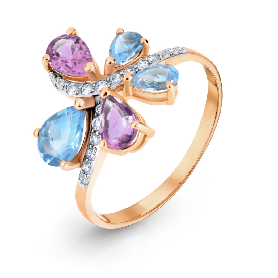 Кольцо с аметистами, топазами и фианитами Линии Любви, Кольцо Т147017056 
Кольцо с аметистами, топазами и фианитами Линии Любви, Кольцо Т147017056