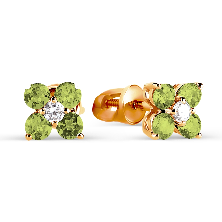 Серьги с хризолитами и фианитами Линии Любви, Серьги Т103026256-01 
Серьги с хризолитами и фианитами Линии Любви, Серьги Т103026256-01