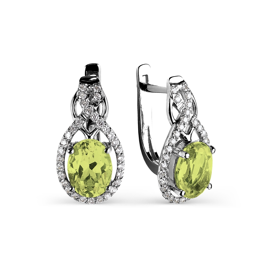 Серьги с хризолитами и фианитами Линии Любви, Серьги Т303025323 
Серьги с хризолитами и фианитами Линии Любви, Серьги Т303025323