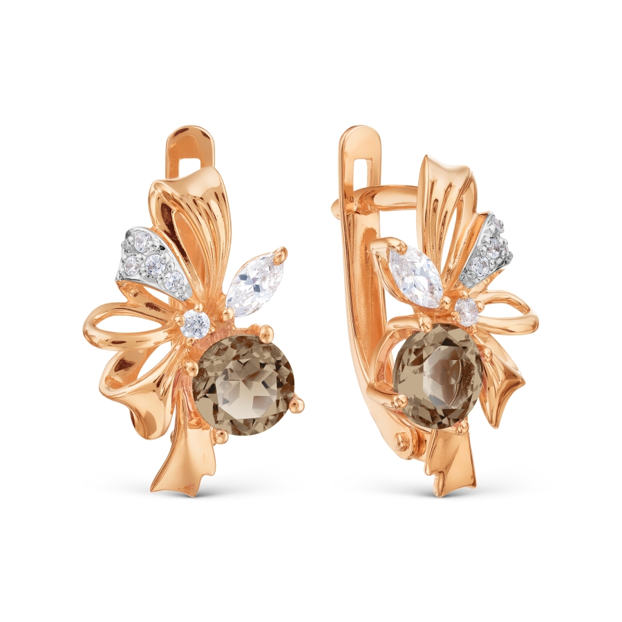 Серьги с раухтопазами и фианитами Линии Любви, Серьги Т143028596 
Серьги с раухтопазами и фианитами Линии Любви, Серьги Т143028596