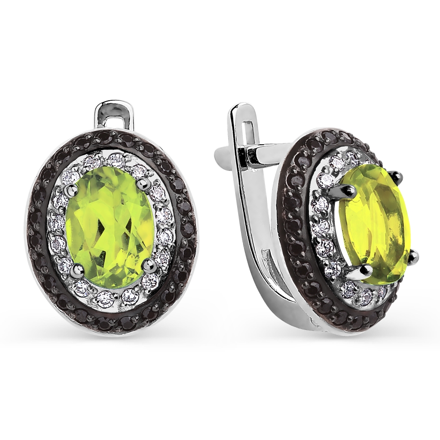 

Серьги с хризолитами и фианитами Линии Любви, Серьги Т303025619