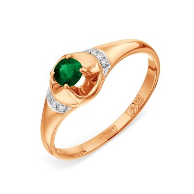 

Кольцо с бриллиантами и изумрудом гидротермальным Линии Любви, Кольцо Т14101А807-02-03