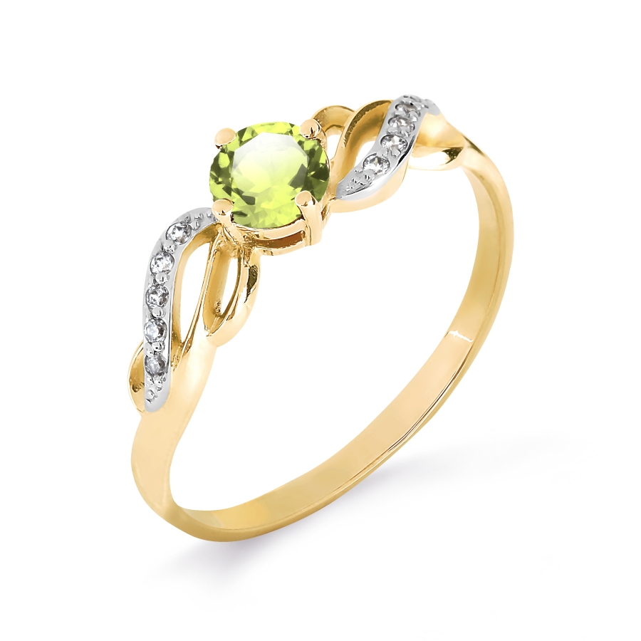 

Кольцо с хризолитом и фианитами Линии Любви