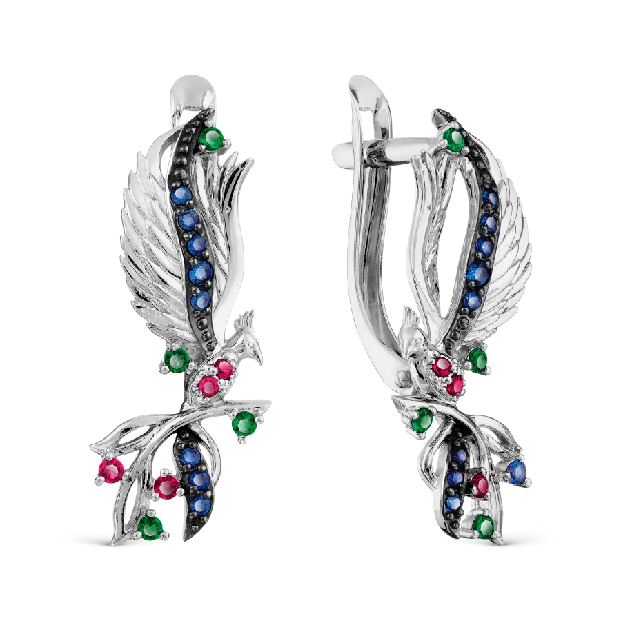 

Серьги с изумрудами искусственными, корундами и сапфирами Линии Любви, Серьги Т301029877