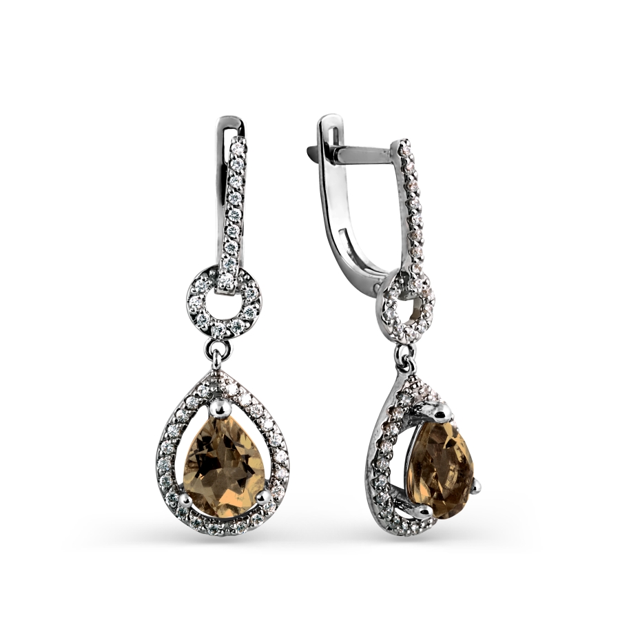 

Серьги с раухтопазами и фианитами Линии Любви