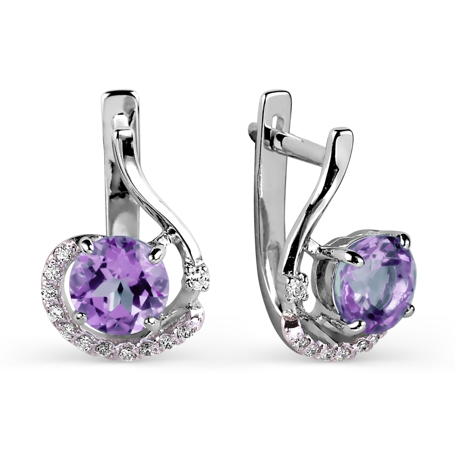 

Серьги с аметистами и фианитами Линии Любви, Серьги Т303025929