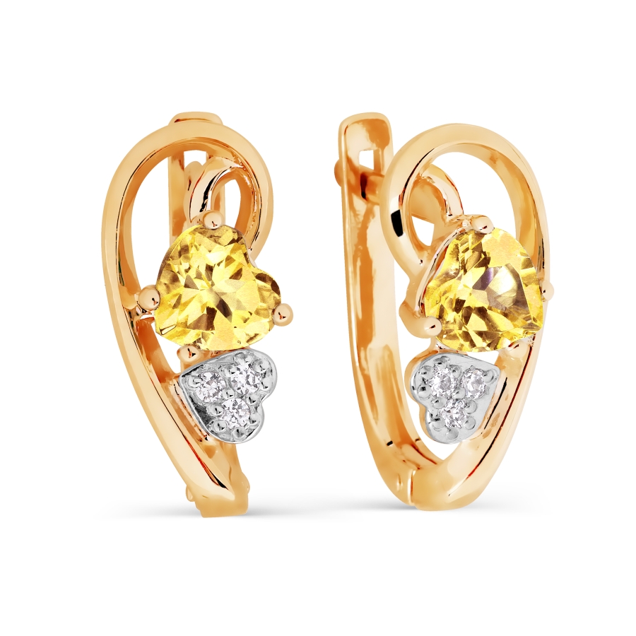 Серьги с цитринами и фианитами Линии Любви, Серьги Т143026400