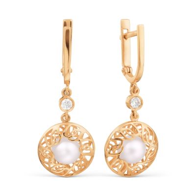 

Серьги с жемчугом и фианитами Линии Любви, Серьги Т108029614