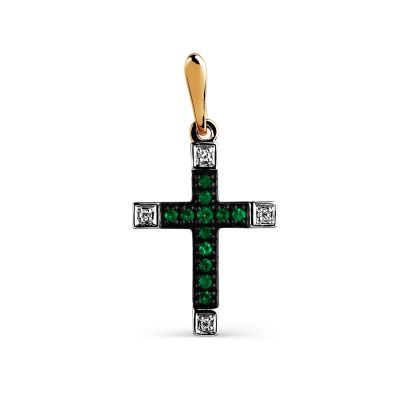

Крестик с изумрудами и бриллиантами Линии Любви, Крестики Т14106462