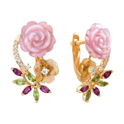 

Серьги с родолитами, хризолитами, цитринами, перламутром и фианитами Линии Любви, Серьги Т113024026