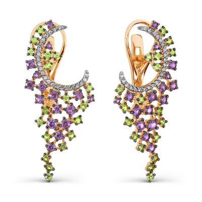 

Серьги с аметистами, хризолитами и фианитами Линии Любви, Серьги Т143026989-04