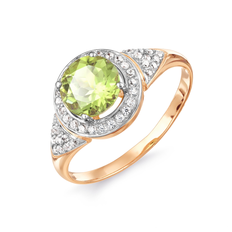 

Кольцо с хризолитом и фианитами Линии Любви