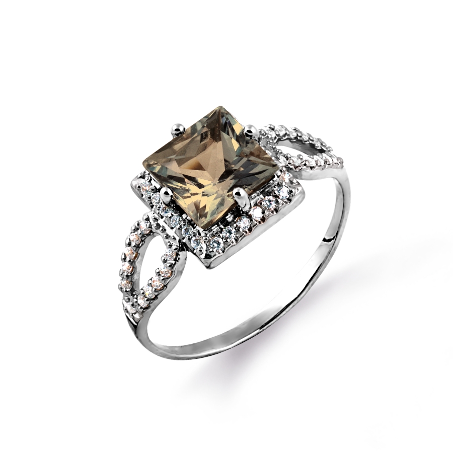 

Кольцо с раухтопазом и фианитами Линии Любви