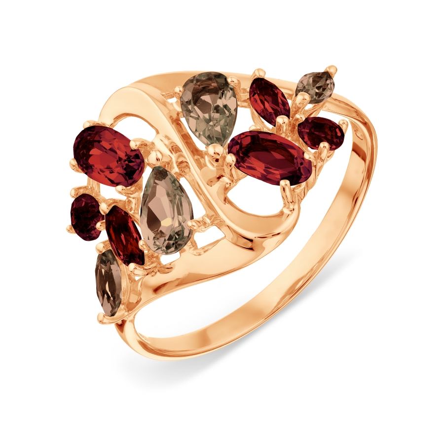 

Кольцо с гранатами и раухтопазами Линии Любви, Кольцо Т101018147-01