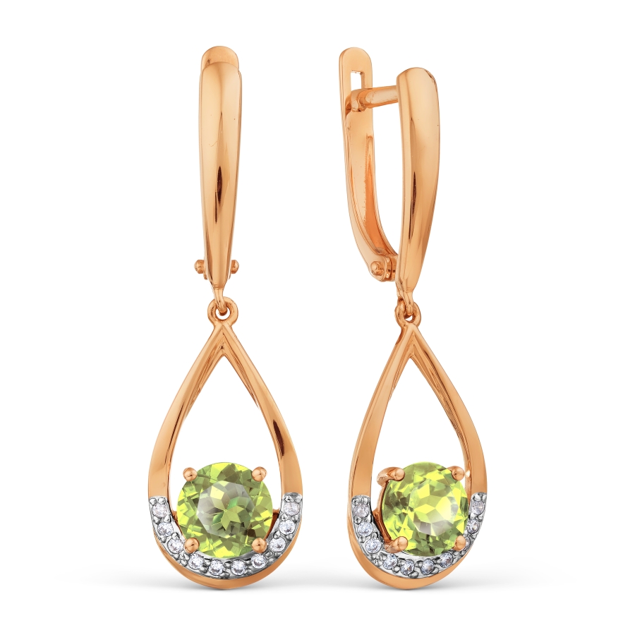 

Серьги с хризолитами и фианитами Линии Любви