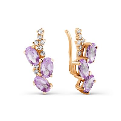 

Серьги с аметистами и фианитами Линии Любви, Серьги Т103027495