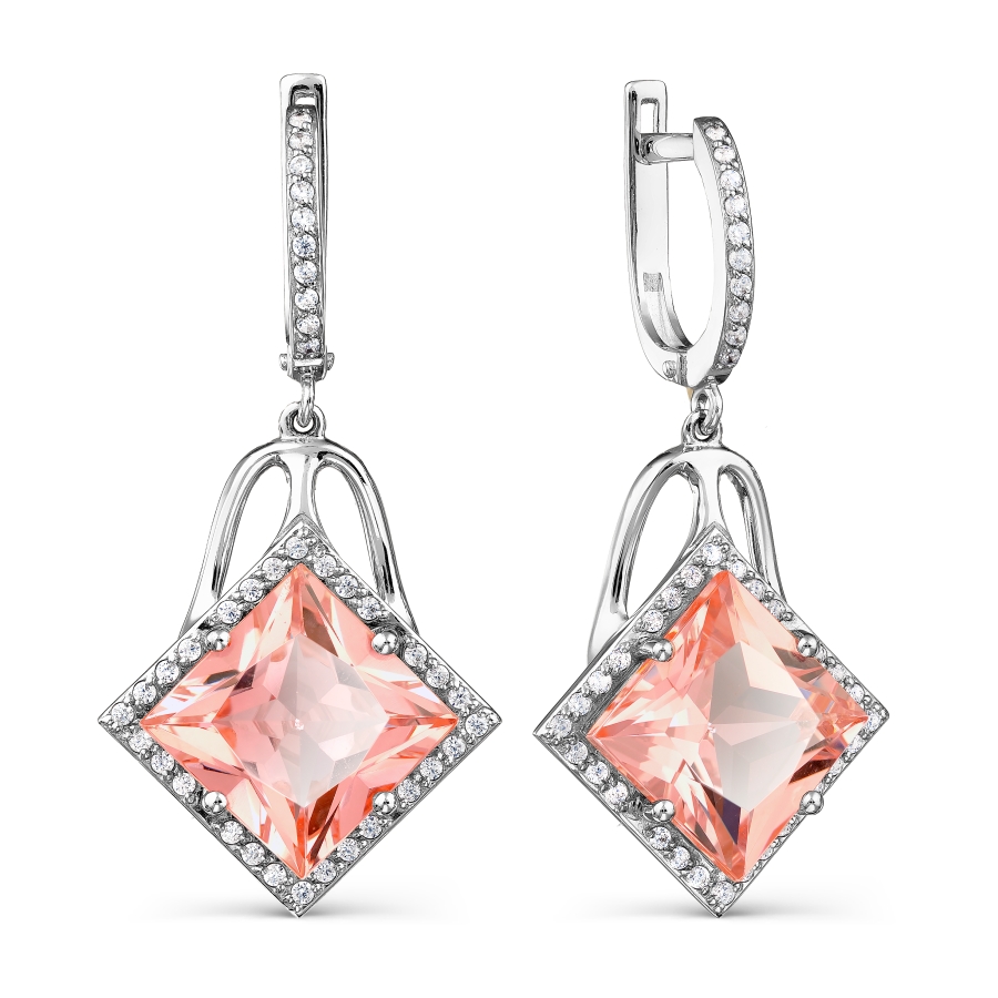 

Серьги с морганитами ситалл и фианитами Линии Любви