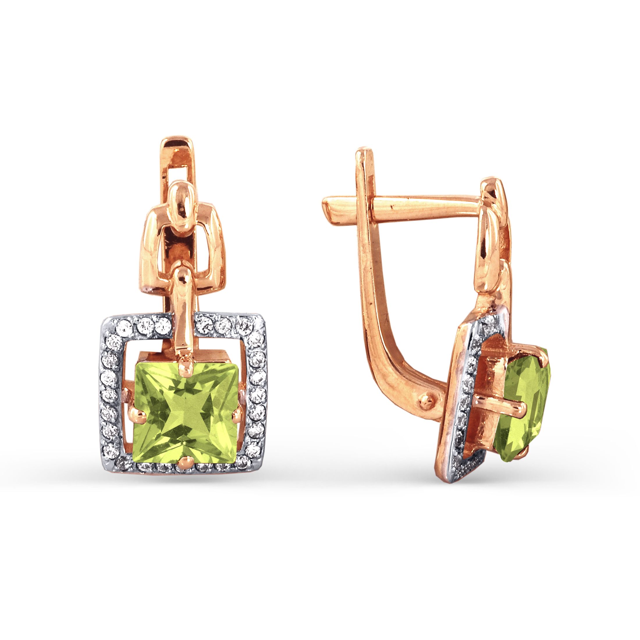 

Серьги с хризолитами и фианитами Линии Любви