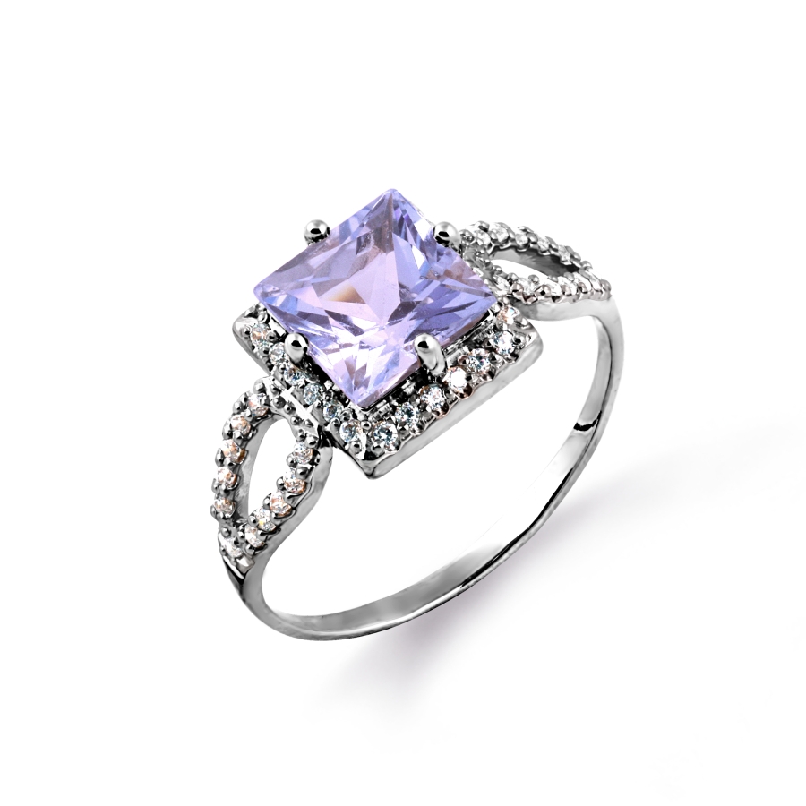 

Кольцо с аметистом и фианитами Линии Любви