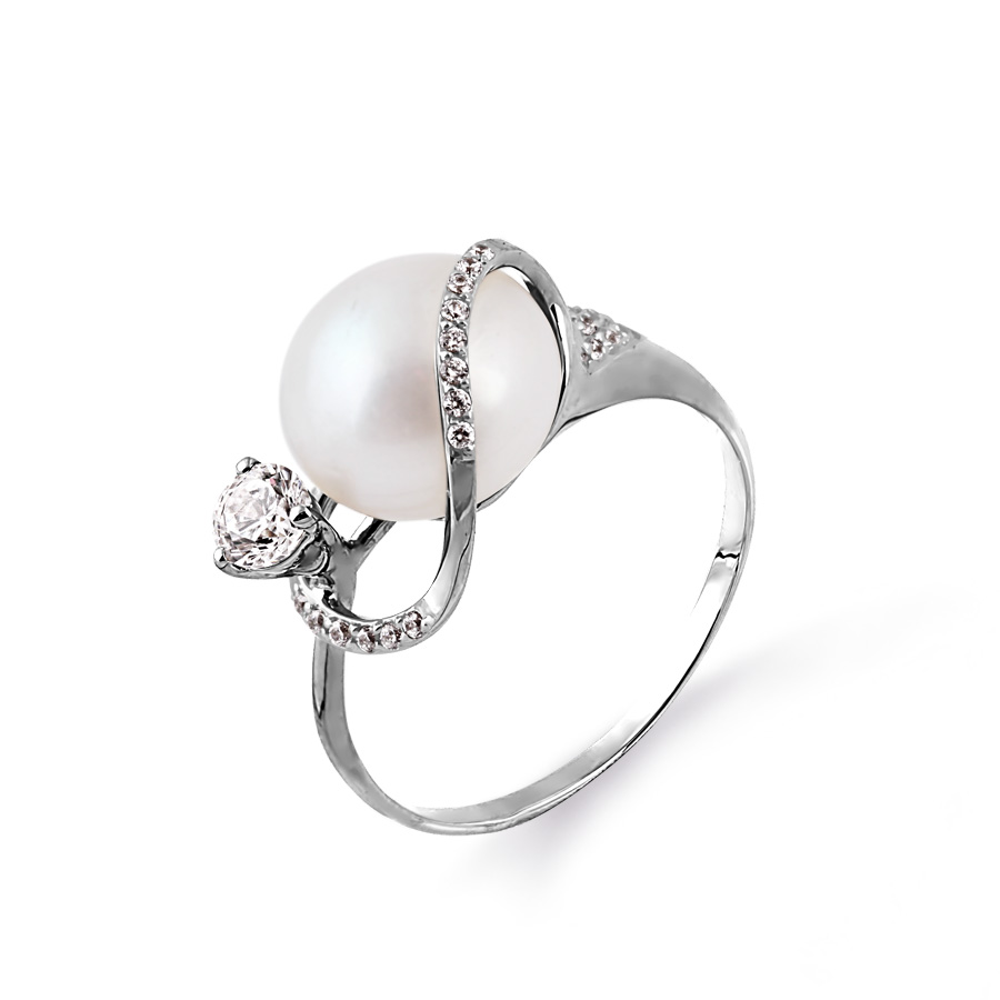 

Кольцо с жемчугом и фианитами Линии Любви