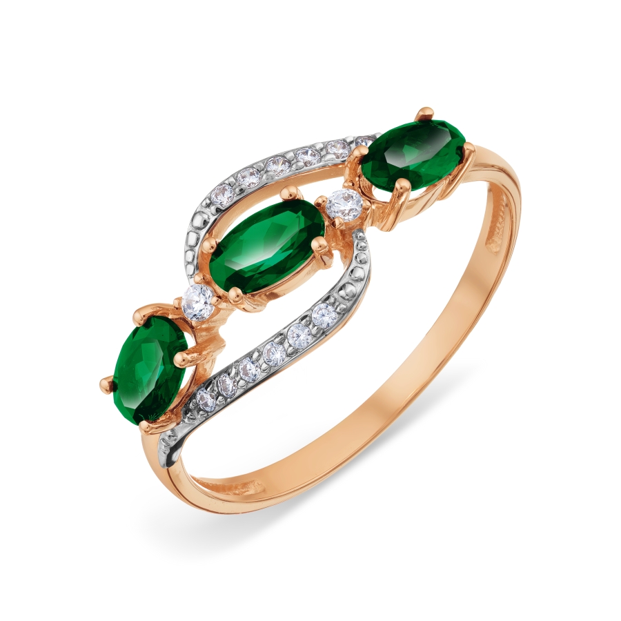 

Кольцо с изумрудами искусственными и фианитами Линии Любви