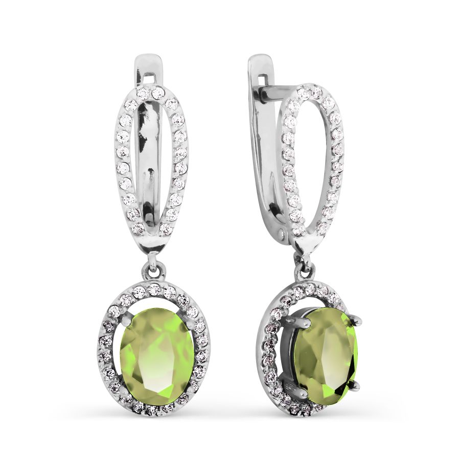 

Серьги с хризолитами и фианитами Линии Любви, Серьги Т303025326