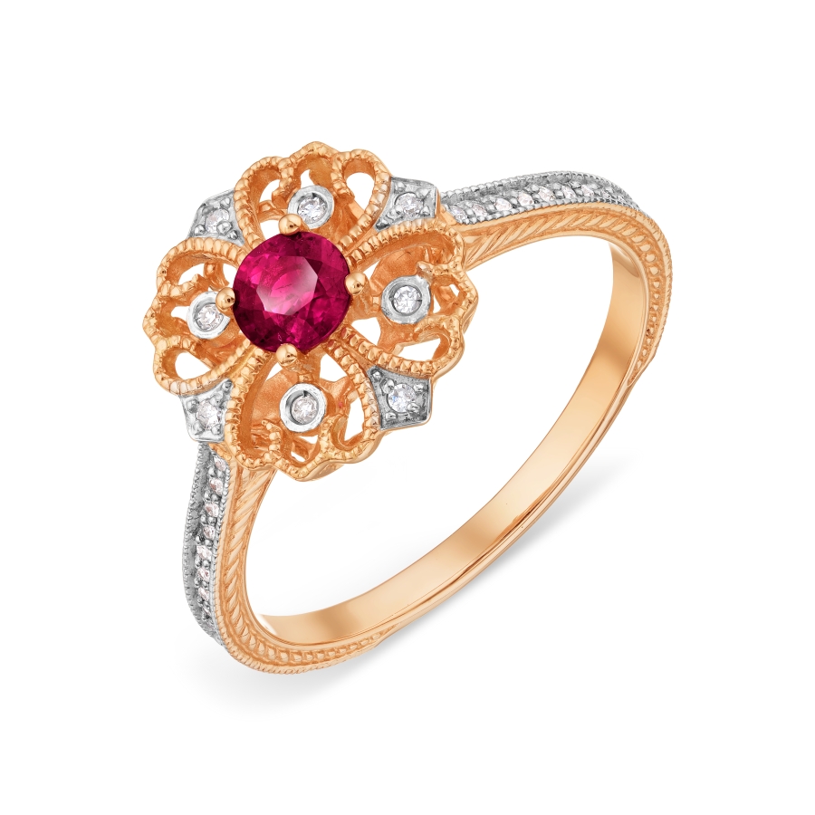 

Кольцо с рубином и бриллиантами Линии Любви, Кольцо Т111018429