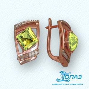 

Серьги с хризолитами и фианитами Линии Любви, Серьги Т13302406
