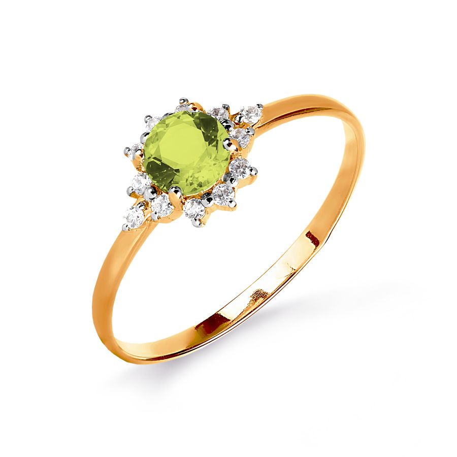 

Кольцо с хризолитом и фианитами Линии Любви