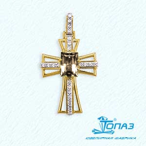 

Крестик с раухтопазом и фианитами Линии Любви, Крестики Т94306270