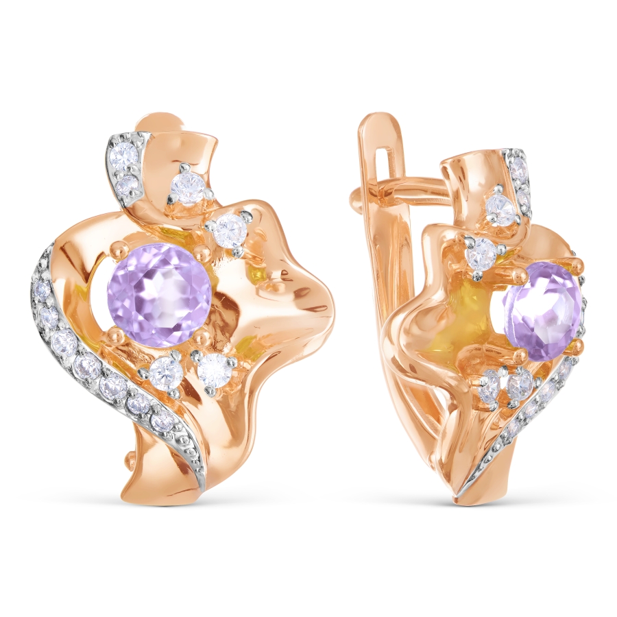 

Серьги с аметистами и фианитами Линии Любви
